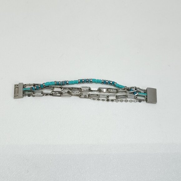 Turquoise & Silver Colored Bracelet Multi-Strand Magnetic Clasp Not Sterling - Picture 7 of 7